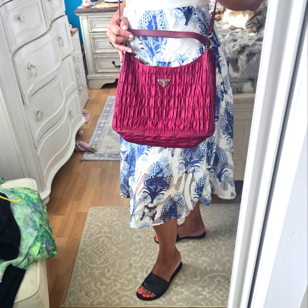 Prada Fabric and Leather Pink Handbag. - Picture 1 of 17
